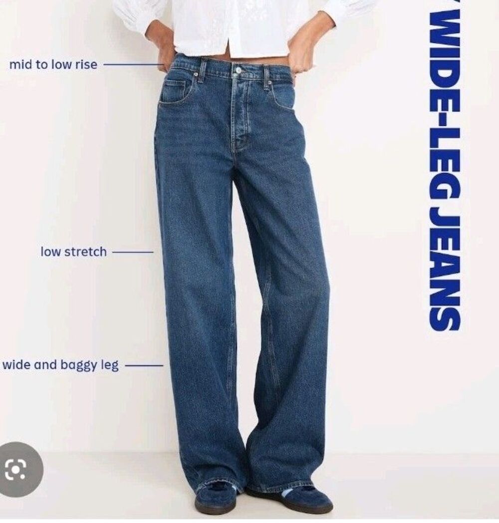 NWT Women's Old Navy Midrise The Slouchy Wide Leg Jeans Size 8 Tall BUTTON FLY - Picture 1 of 10